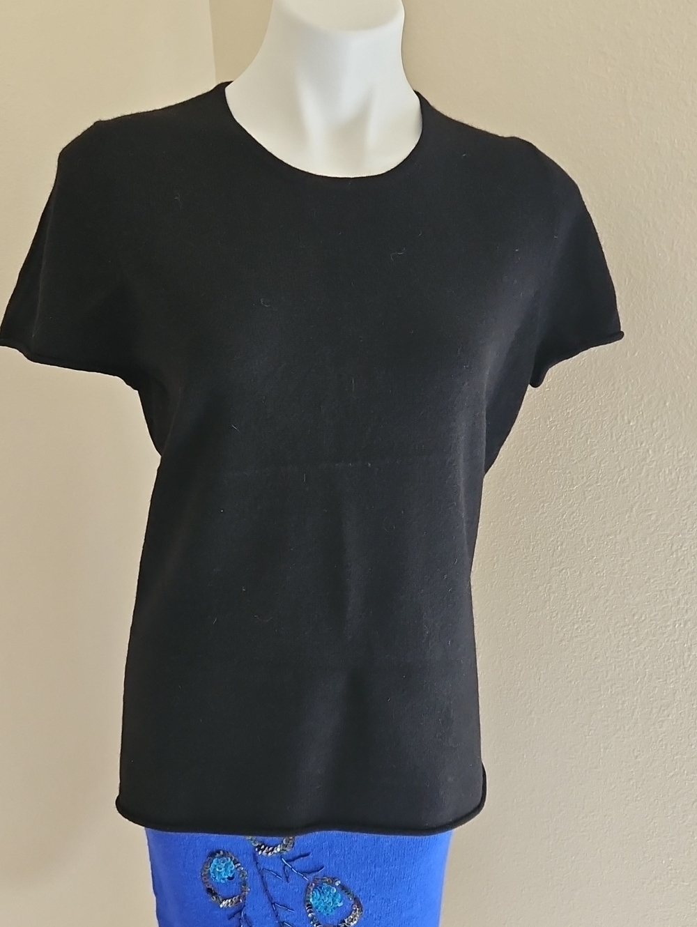 Lord & Taylor Black Short Sleeve Cashmere Crew Sweater XL